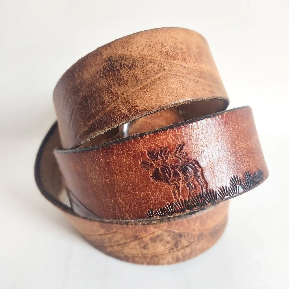 Vintage Belt Moose Western Animals Mountain Range Waist 43